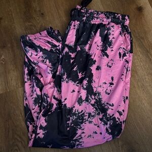 Juniors Tie-Dye Jogger Pants - Pink and Black XL